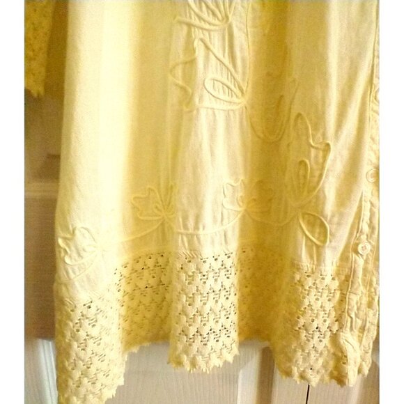 Soft Surroundings Women's Long Tunic Pintucked Soutache Cotton Boho Yellow - 3XL - Picture 5 of 10